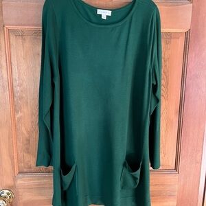 Susan Graver Green Long Sleeve Sweater Tunic with Front Pockets size XL